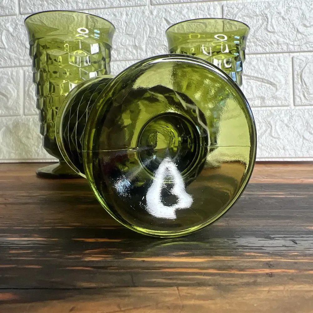 Whitehall Avocado Green Tumblers•MCM Cubist Glasses by Colony •Set of 3 •Vintage - Picture 4 of 10